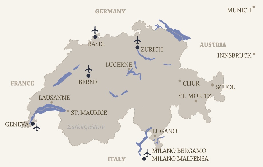 arports switzerland location map